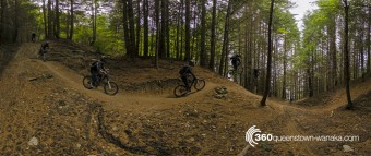 Panorama of jump at Queenstown Bike Park