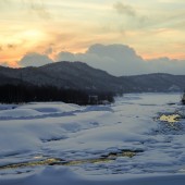 Snowy sunset central hokkaido, japan