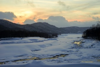 Snowy sunset central hokkaido, japan