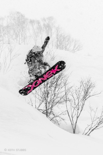 Katie Tsuyuki snowboarding in Niseko backcountry